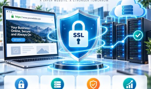Secure website with SSL certificate and reliable web hosting infrastructure