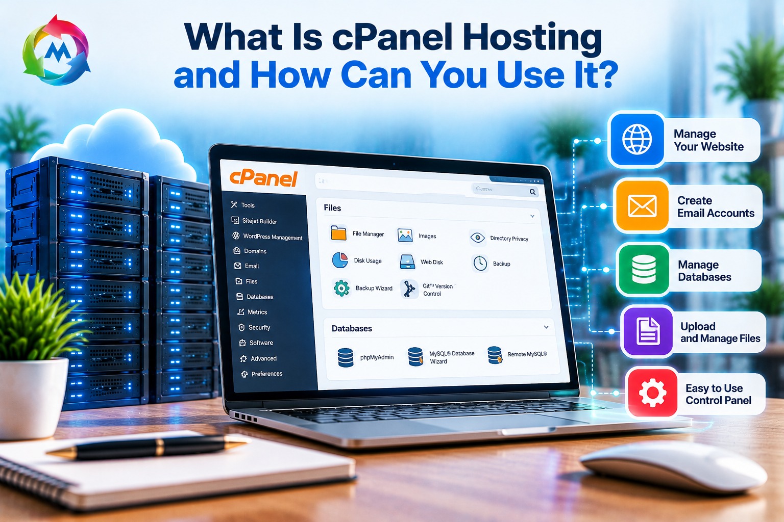 cPanel hosting dashboard for managing website files, databases, and email accounts